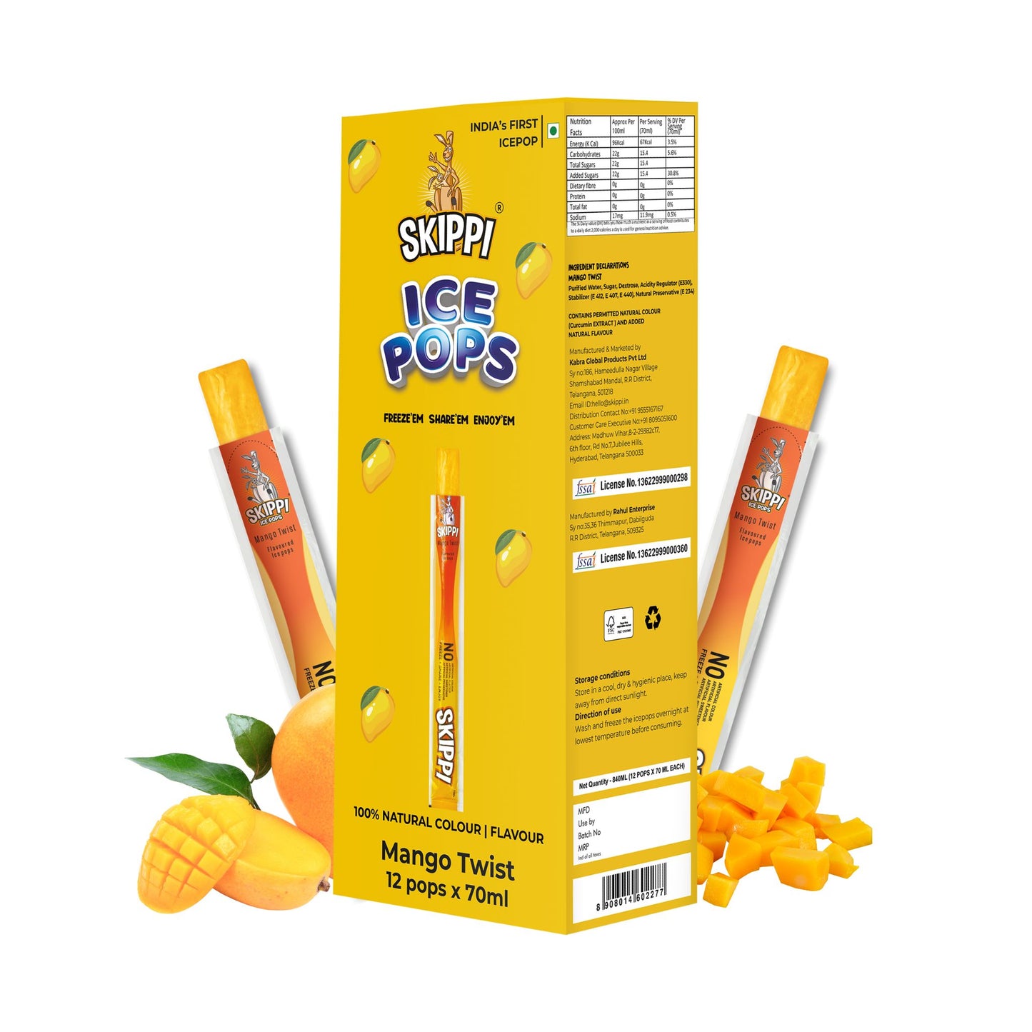 Skippi Mango Twist Flavor Ice Pop, Case of 10 Units - Skippi