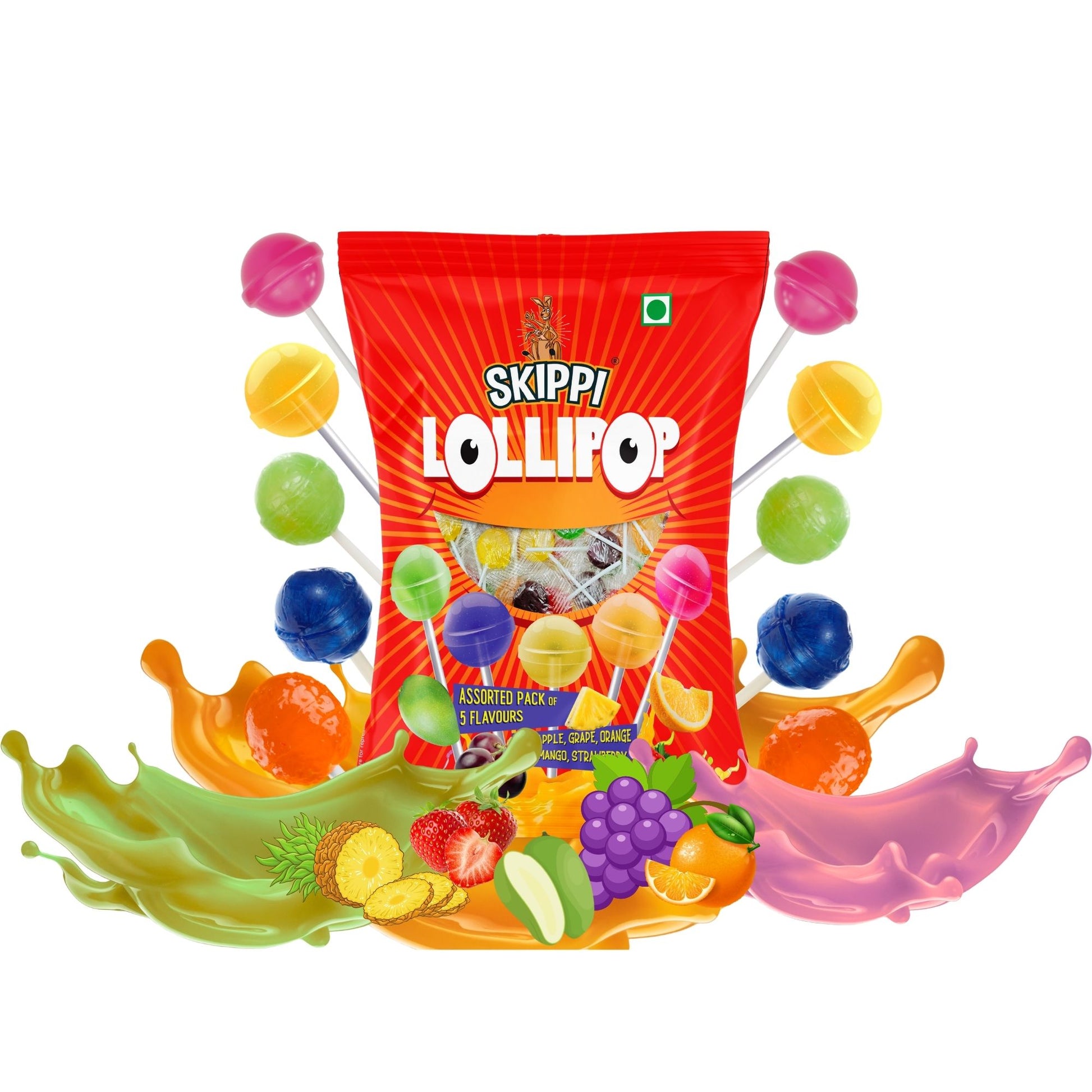 Skippi Lollipop, Assorted Pack of 5 Flavours - Skippi