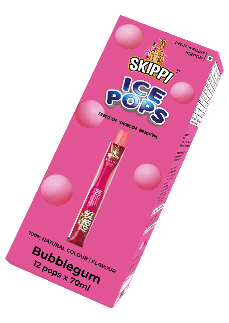 Bubble Gum Flavor Skippi Natural Ice pop,  Pack of 12 Ice Pops - Skippi Ice Pops