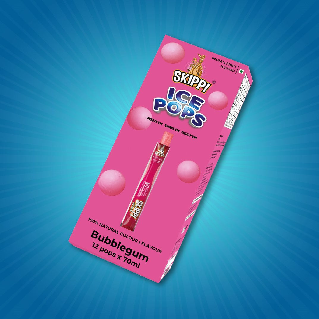 Bubble Gum Flavor Skippi Natural Ice pop, Pack of 12 Ice Pops - Skippi Ice Pops