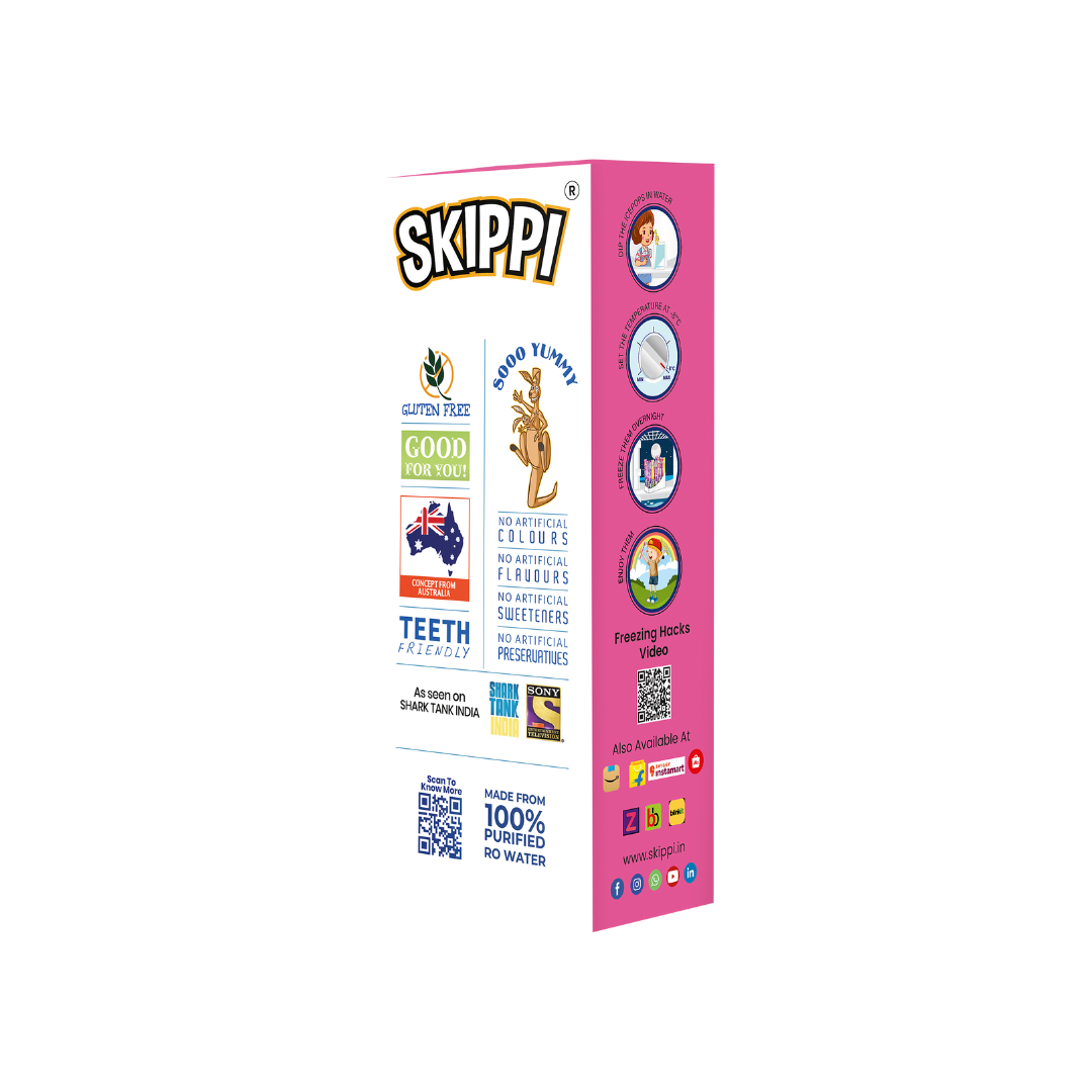 Bubble Gum Flavor Skippi Natural Ice pop,  Pack of 12 Ice Pops - Skippi Ice Pops