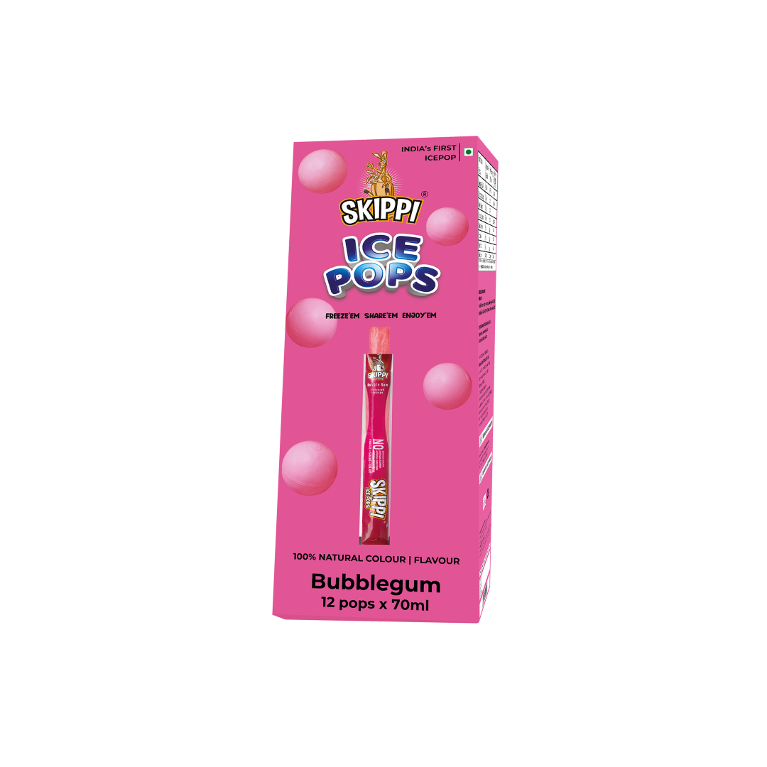 Bubble Gum Flavor Skippi Natural Ice pop, Pack of 12 Ice Pops - Skippi Ice Pops