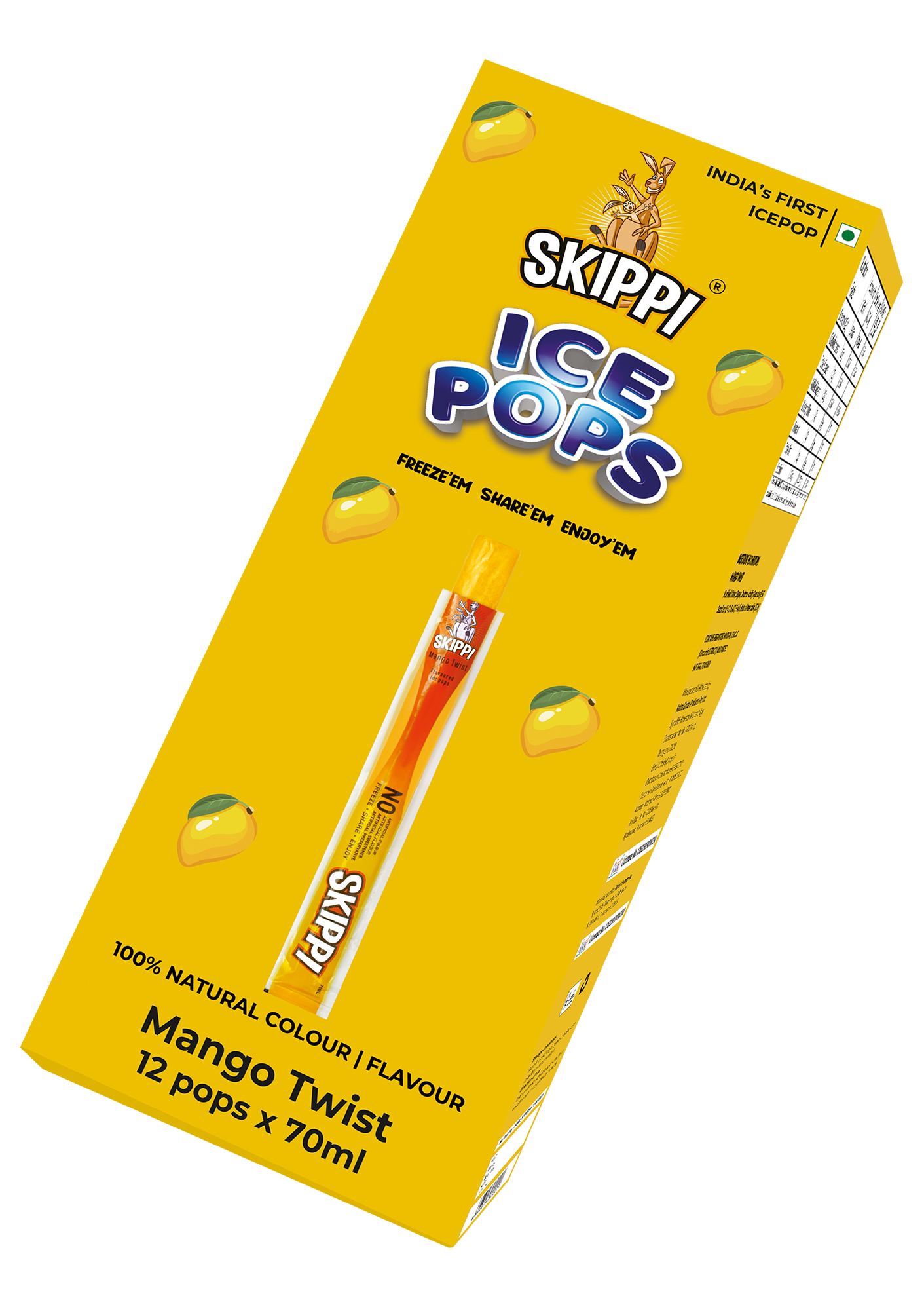 Mango Twist Flavor Skippi Natural Ice Pop, Pack of 12 Ice Pops - Skippi Ice Pops