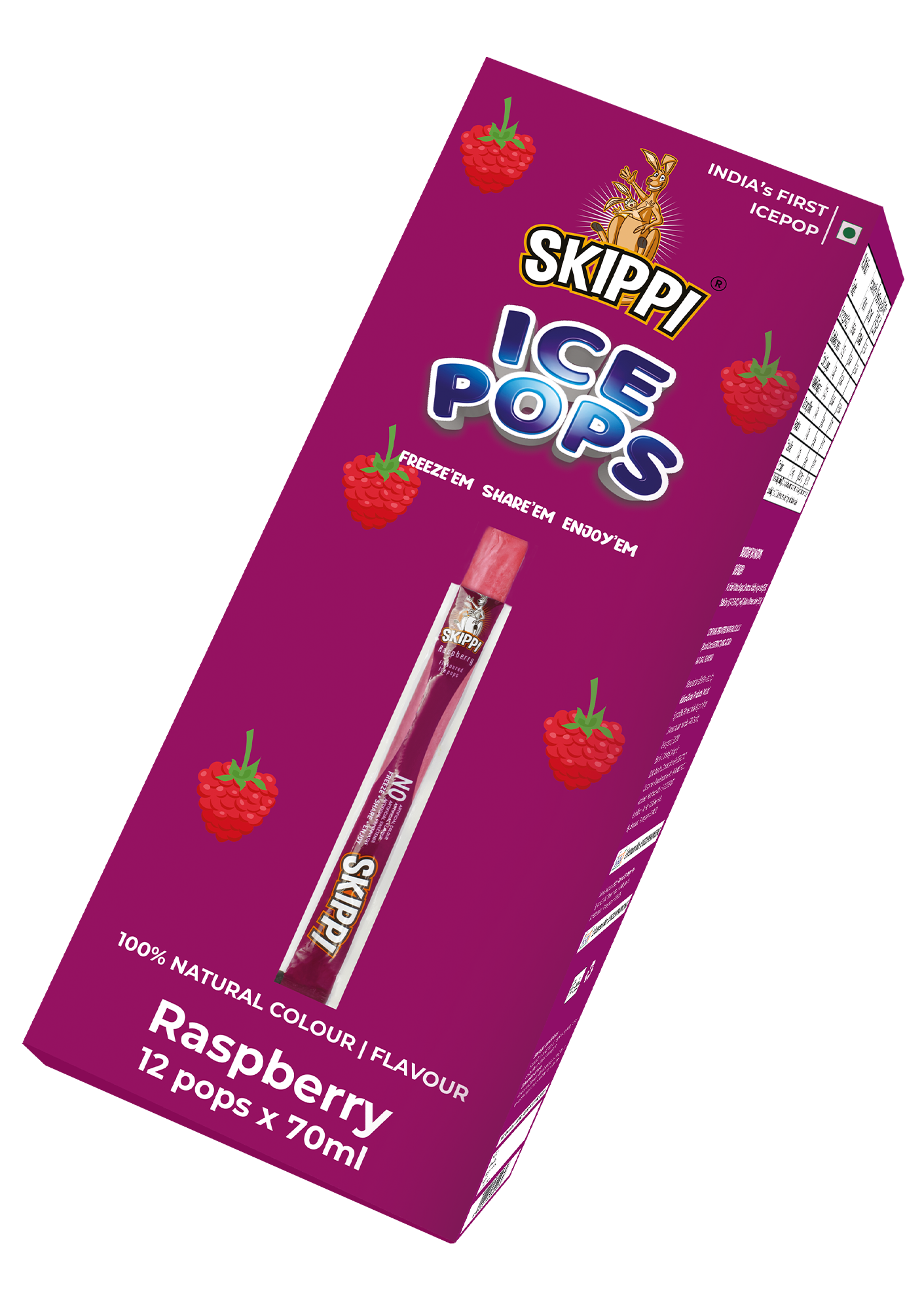 Raspberry Flavor Skippi Natural Ice Pop, Pack Of 12 Ice Pops - Skippi Ice Pops