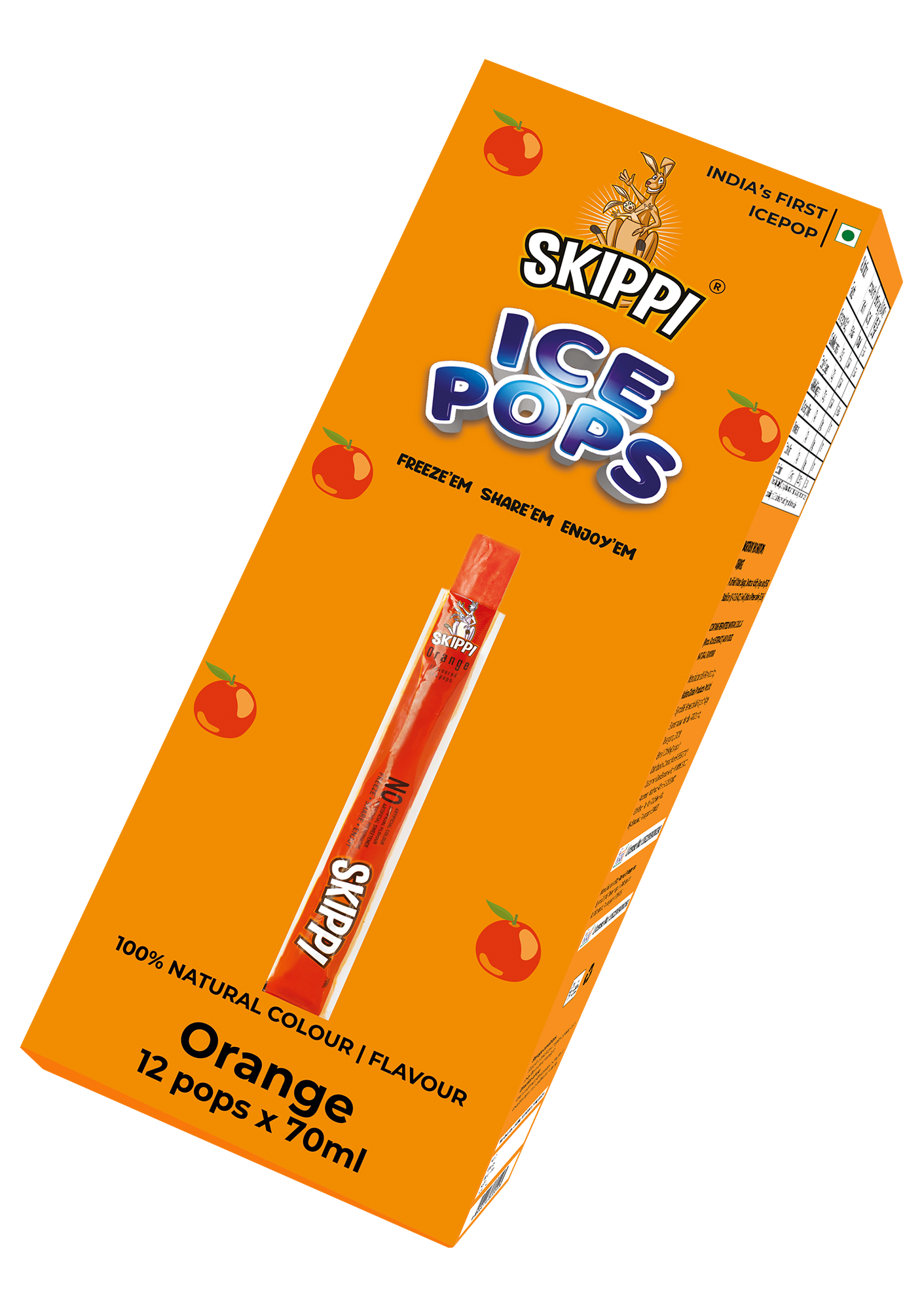 Orange Flavor Skippi Natural Ice Pop, Pack of 12 Ice Pops - Skippi Ice Pops