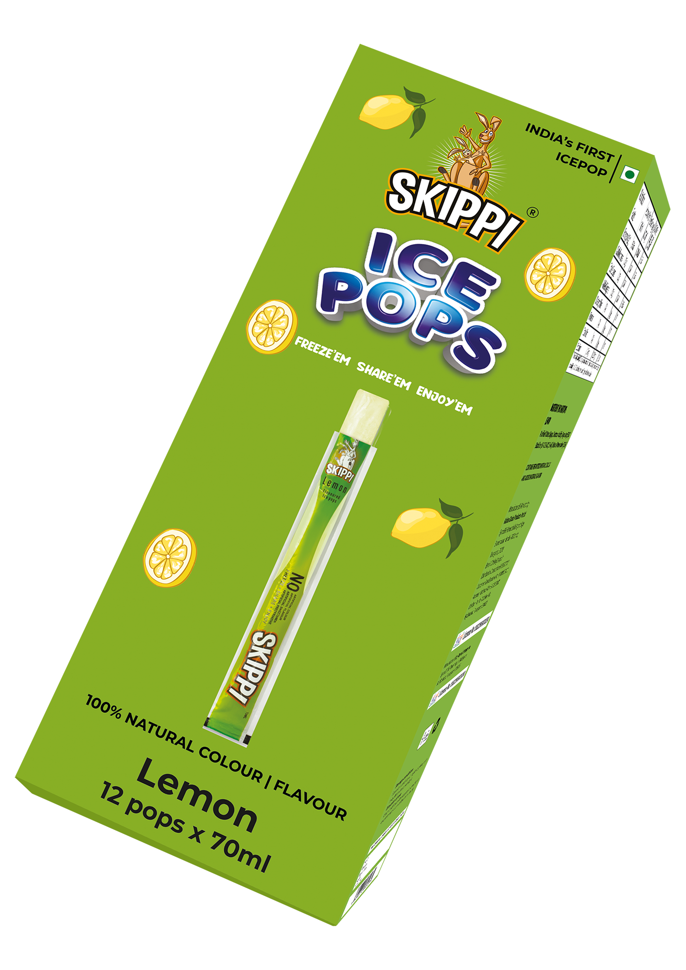 Lemon Flavor Skippi Natural Ice Pop, Pack Of 12 Ice Pops - Skippi Ice Pops