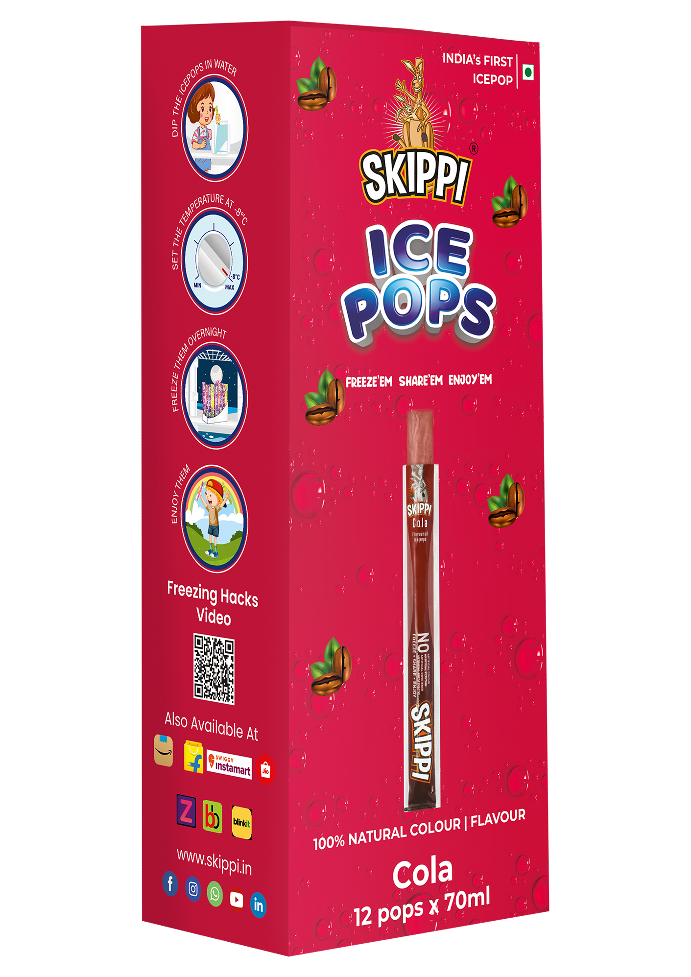 Cola Flavor Skippi Natural Ice Pop, Pack Of 12 Ice Pops - Skippi Ice Pops