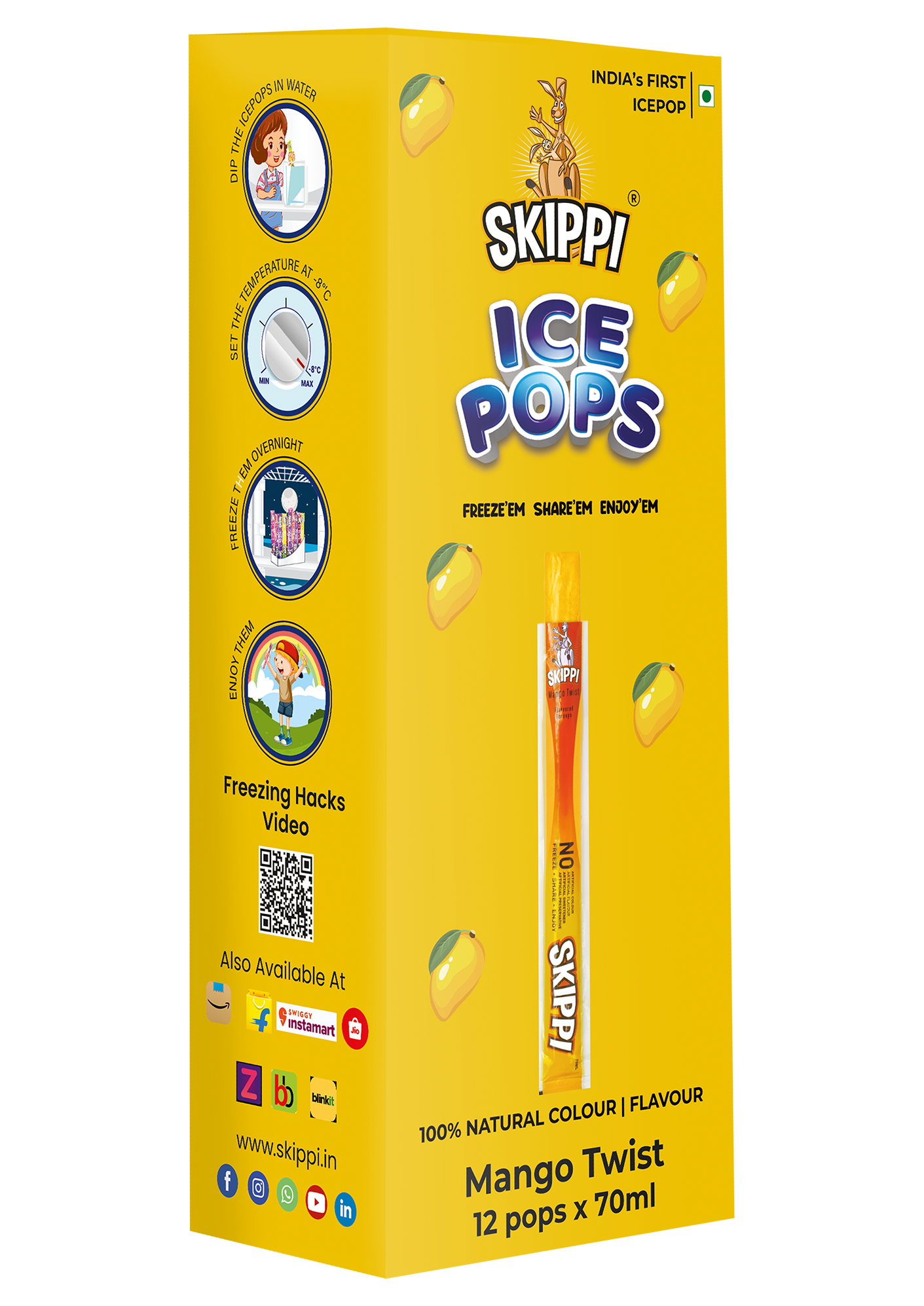 Mango Twist Flavor Skippi Natural Ice Pop, Pack of 12 Ice Pops - Skippi Ice Pops
