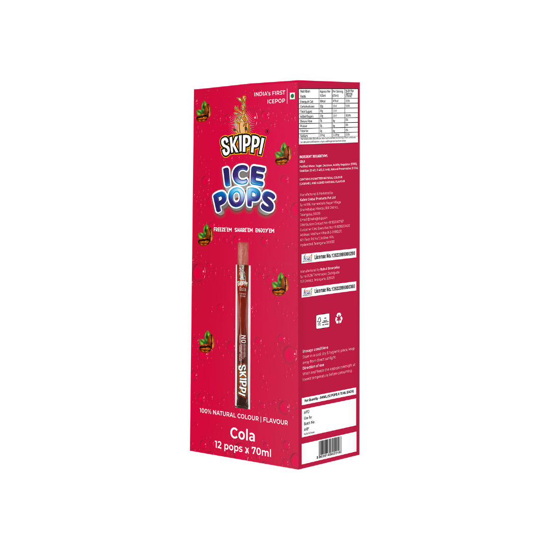 Cola Flavor Skippi Natural Ice Pop, Pack Of 12 Ice Pops - Skippi Ice Pops