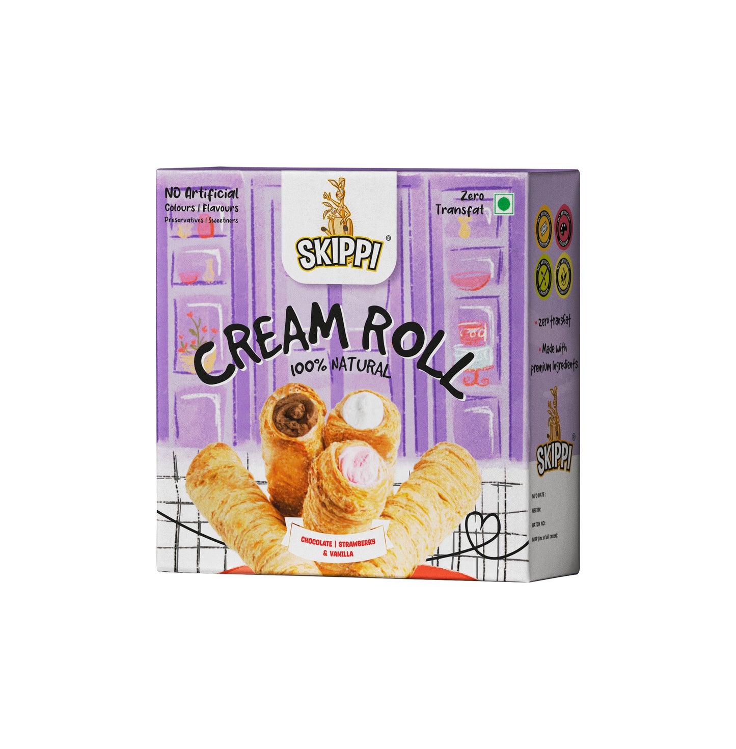 Skippi Cream Rolls,delightful assorted box of 6 rolls(180gm) 2 Vanilla,2 Chocolate & 2 Strawberry Flavor, Pack of 1 - Skippi Ice Pops