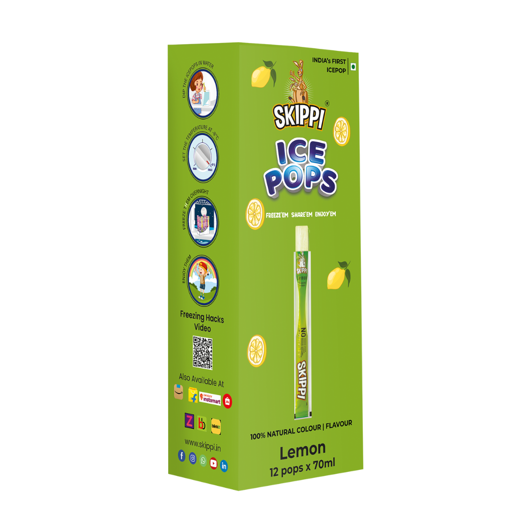 Lemon Flavor Skippi Natural Ice Pop, Pack Of 12 Ice Pops - Skippi Ice Pops