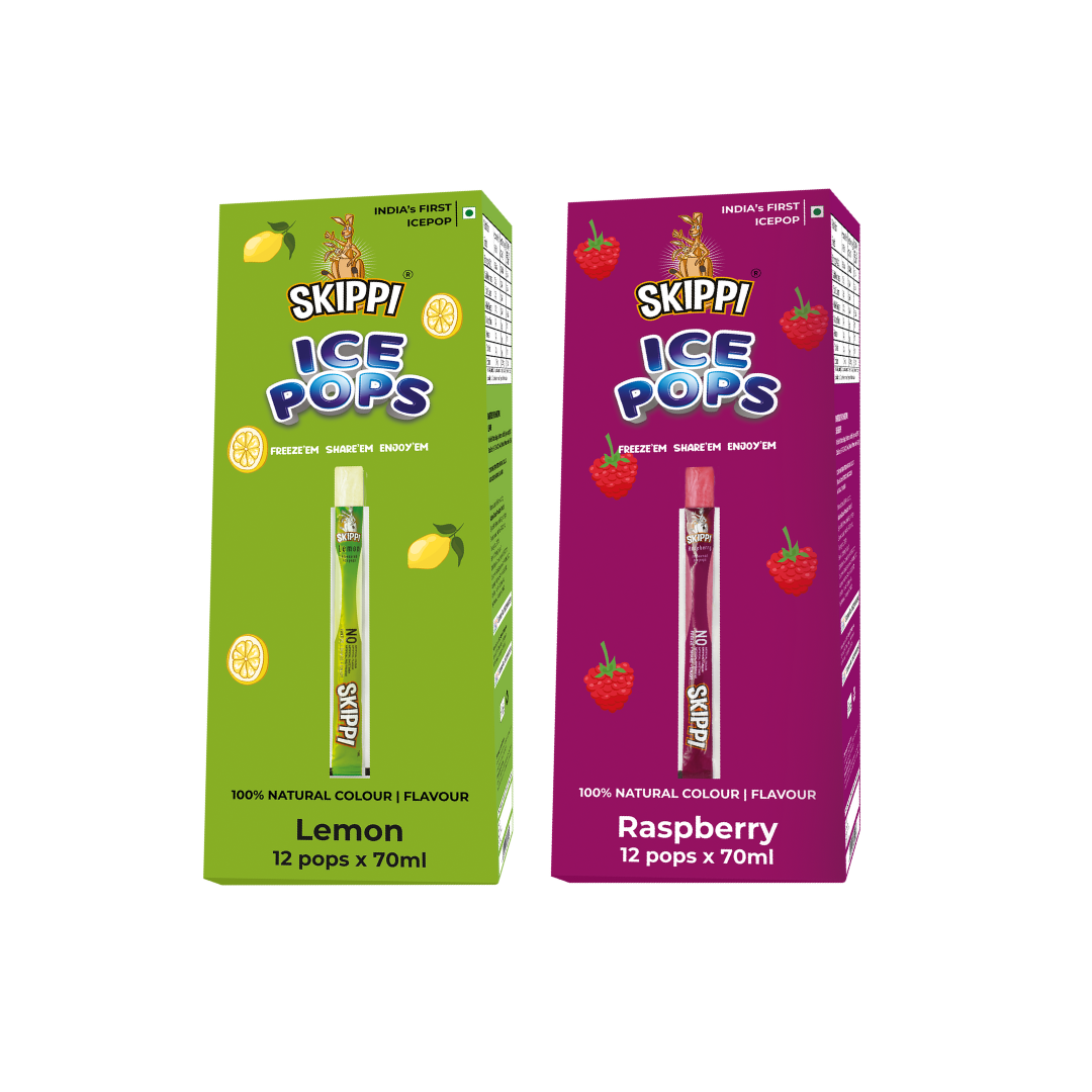 Lemon, Raspberry Combo Flavor Skippi Natural Ice Pop, Set Of 2 flavors of 12 Pack Ice Pops - Skippi