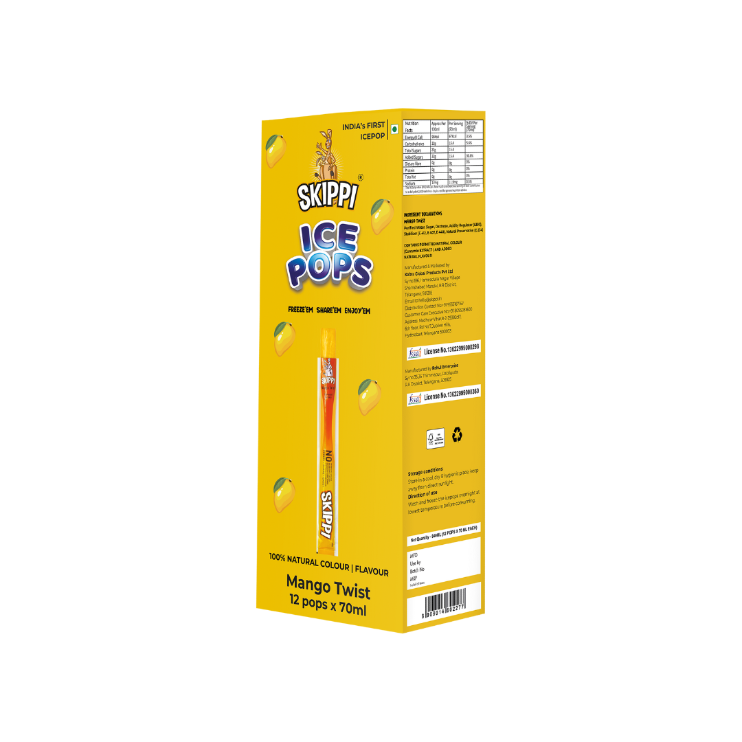 Mango Twist Flavor Skippi Natural Ice Pop, Pack of 12 Ice Pops - Skippi Ice Pops