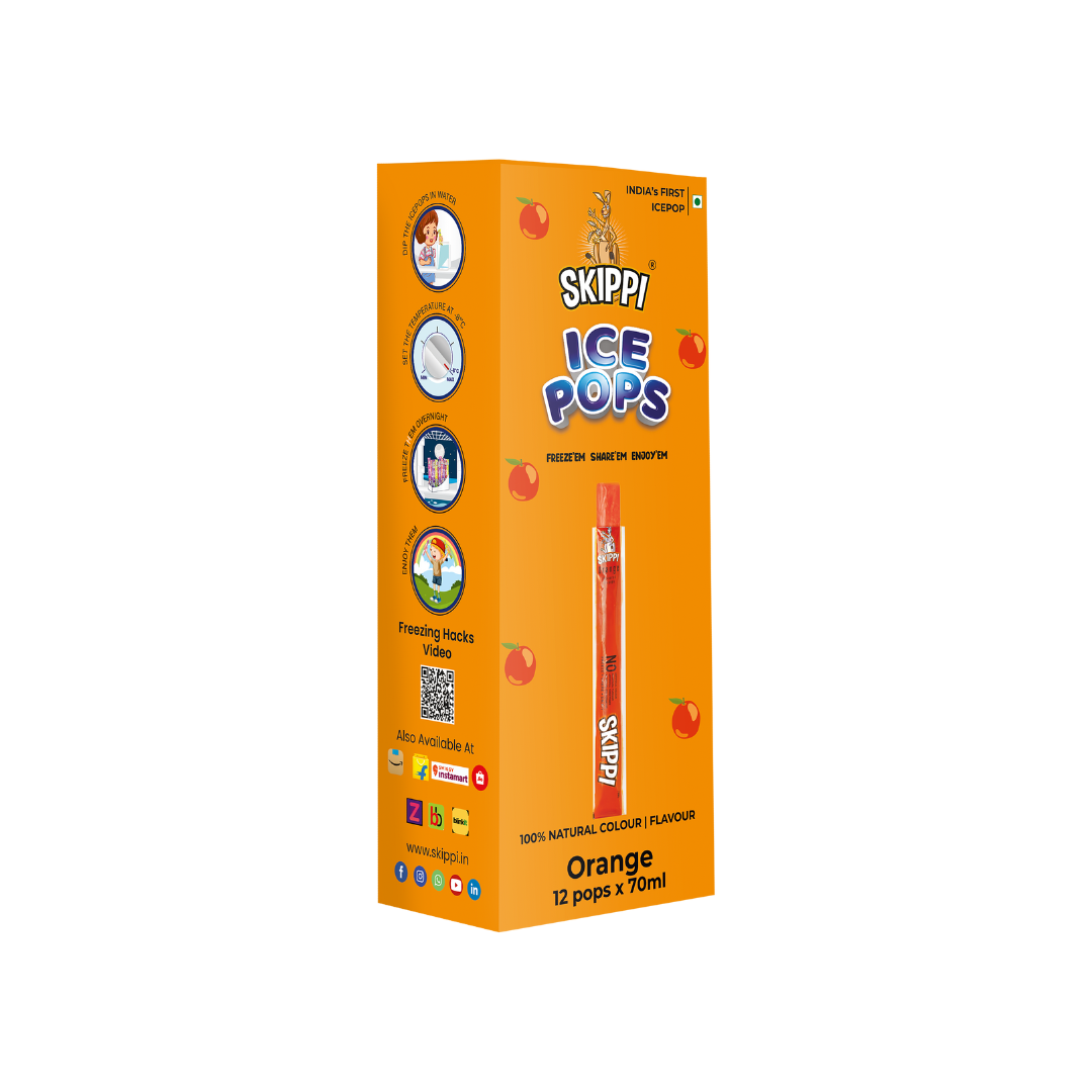 Orange Flavor Skippi Natural Ice Pop, Pack of 12 Ice Pops - Skippi Ice Pops