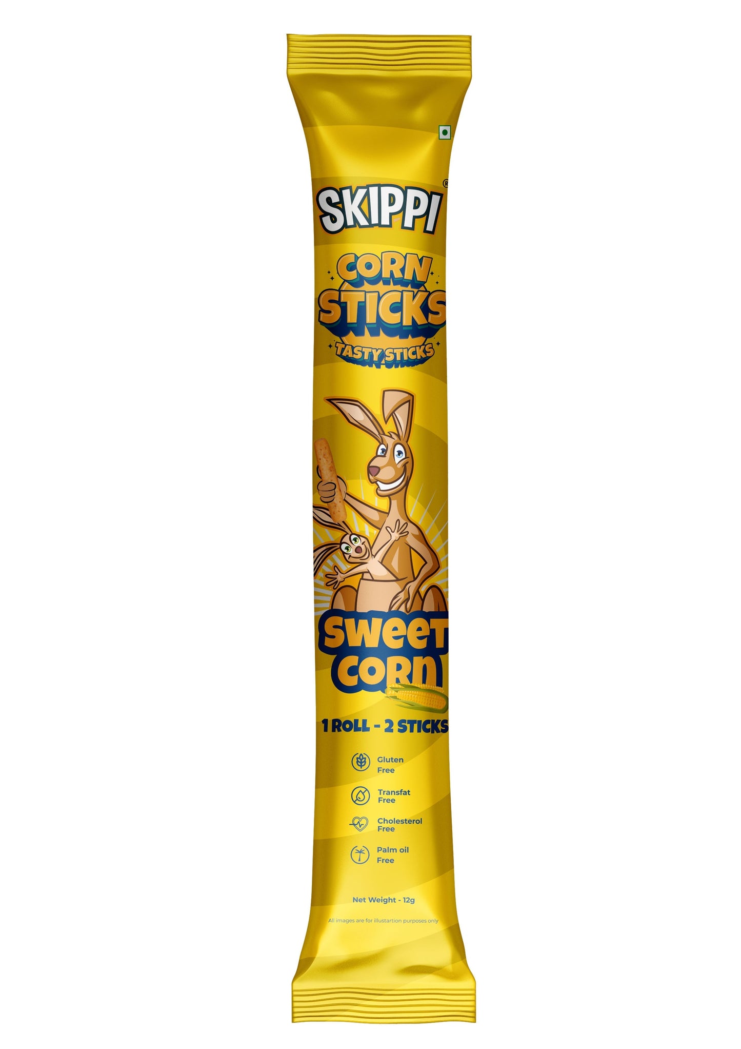 All Time Snack of Skippi Tasty Corn Sticks, Assorted Triple Pack of 4 flavors (Sweet Corn, Magic Masala, Tangy Tomato & Thai Chilli), 144g (12g x 12 Rolls) - Skippi Ice Pops