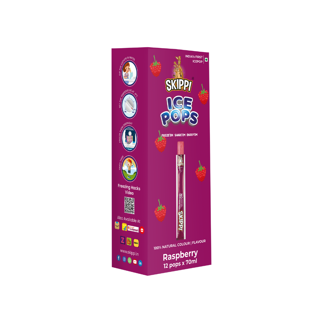 Raspberry Flavor Skippi Natural Ice Pop, Pack Of 12 Ice Pops - Skippi Ice Pops