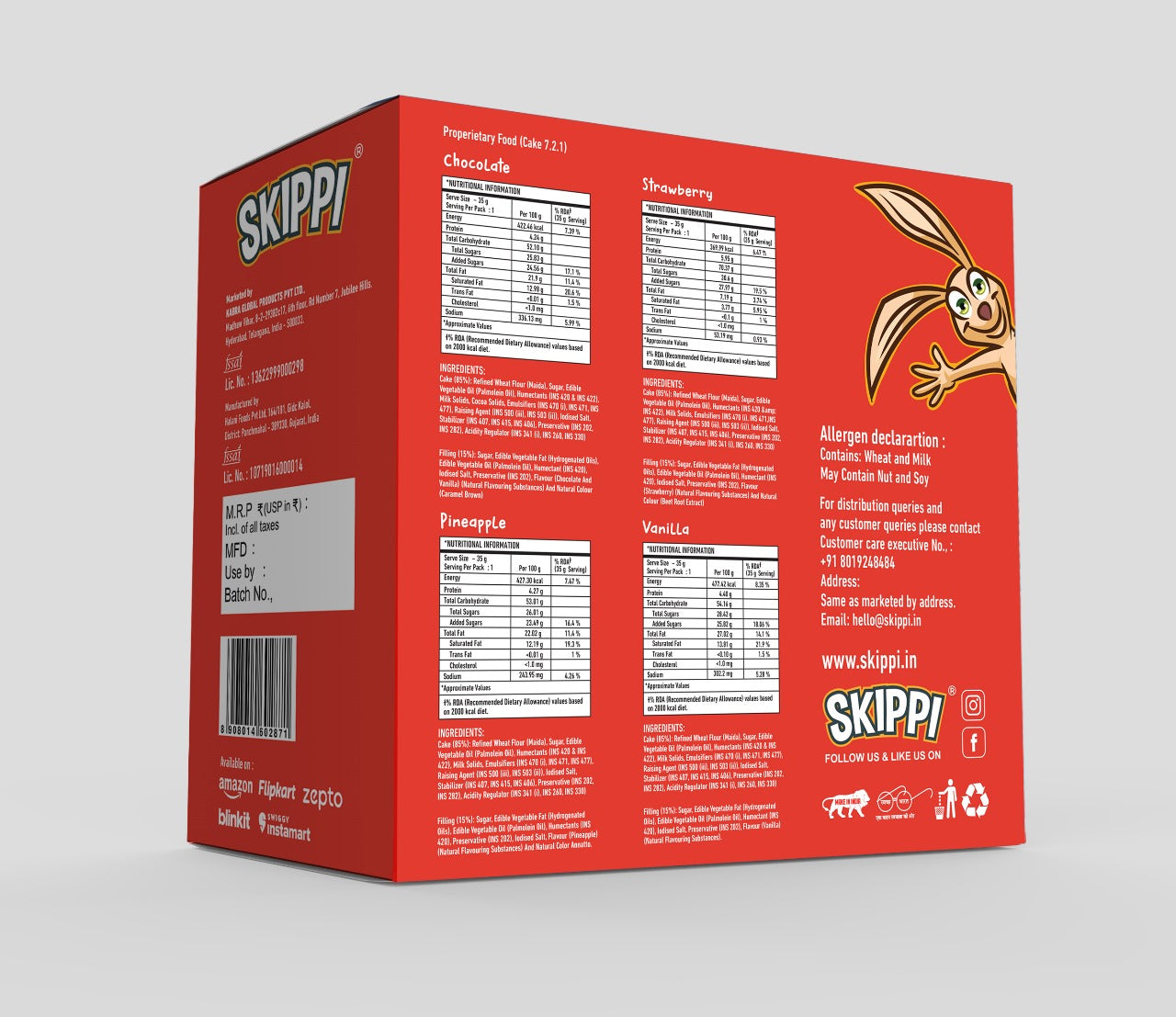 Skippi Eggless Muffins, 4 Assorted Flavors, Pack of 8 muffins 280 gm. (Pack of 2) - Skippi