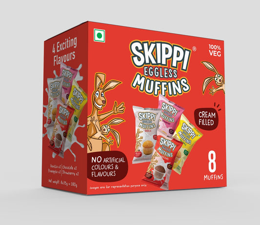 Skippi Eggless Muffins, 4 Assorted Flavors, Pack of 8 muffins 280 gm. - Skippi