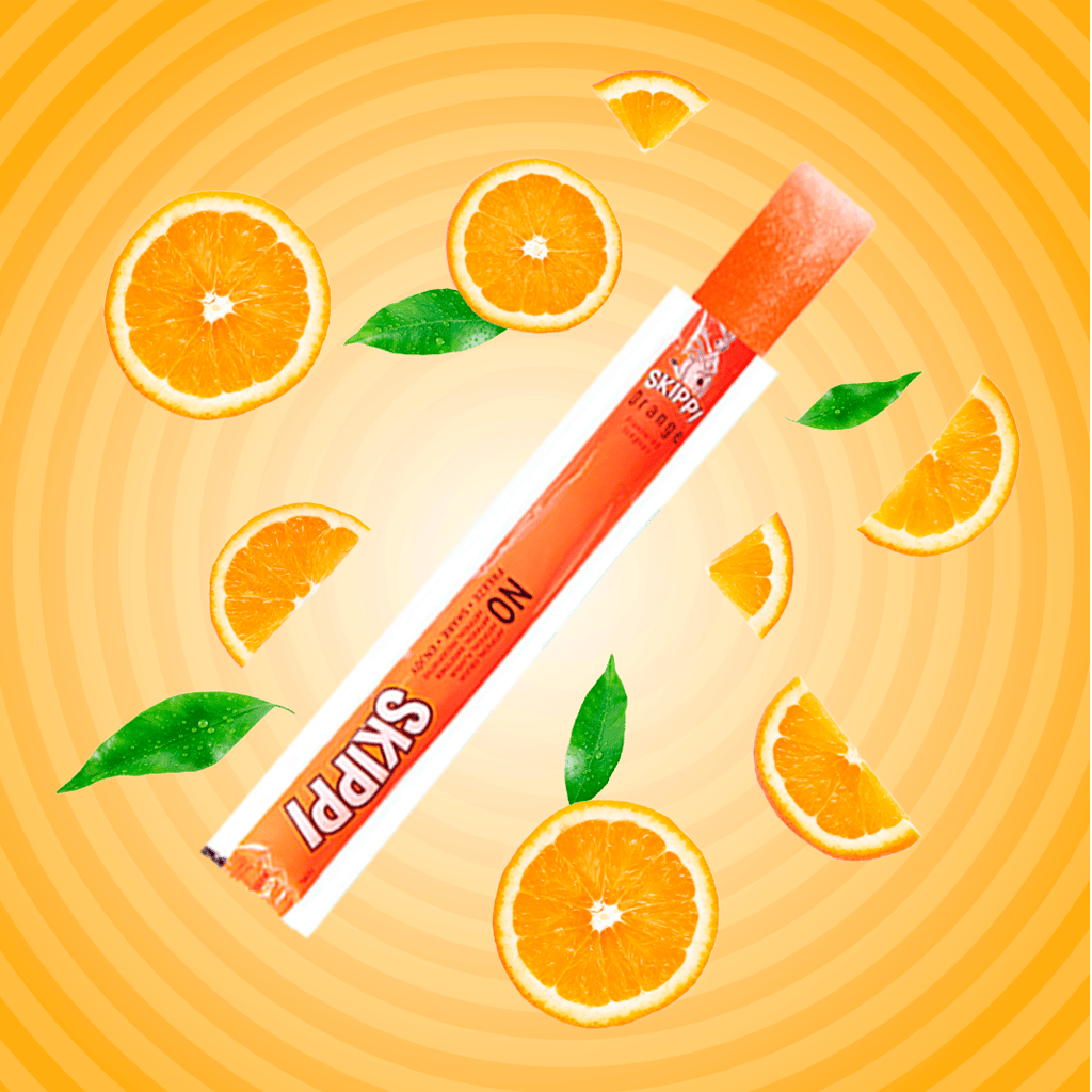 Bubblegum and orange flavour skippi ice popsicle box of 12