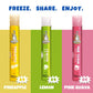 Green small box of Pink Guava,Lemon and Pineapple Flavor small pack of 12 Skippi Ice pops of 32 ml, 4 sets of 3 flavors