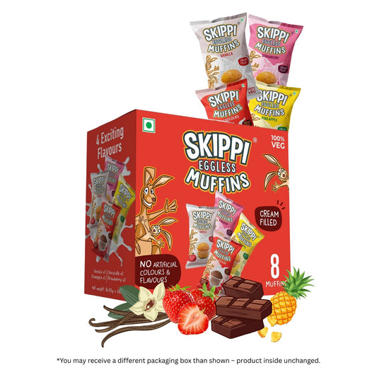Skippi Eggless Muffins, 4 Assorted Flavors, Pack of 12 muffins 420 gm.