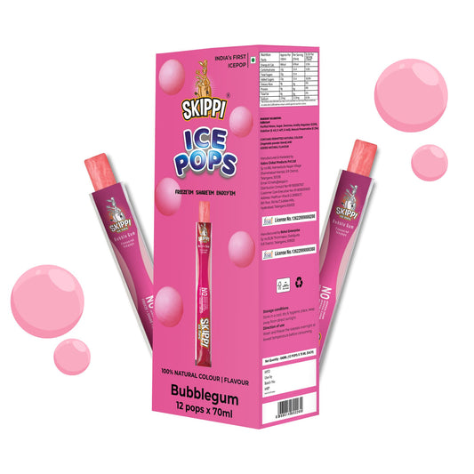 Bubble Gum Flavor Skippi Natural Ice pop,  Pack of 12 Ice Pops