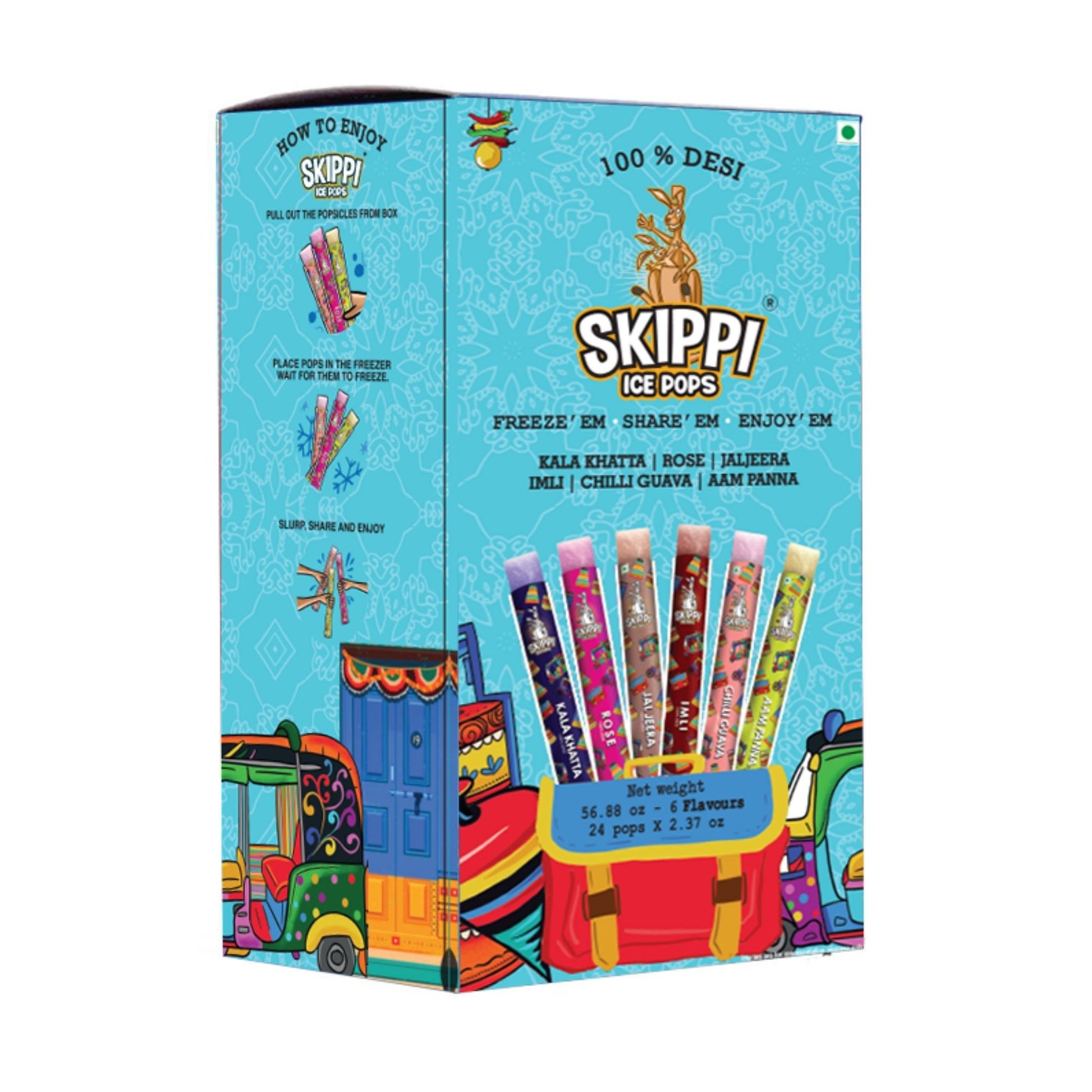 Desi Flavours Box of Skippi, Pack of 24 pops of 70Ml - Skippi