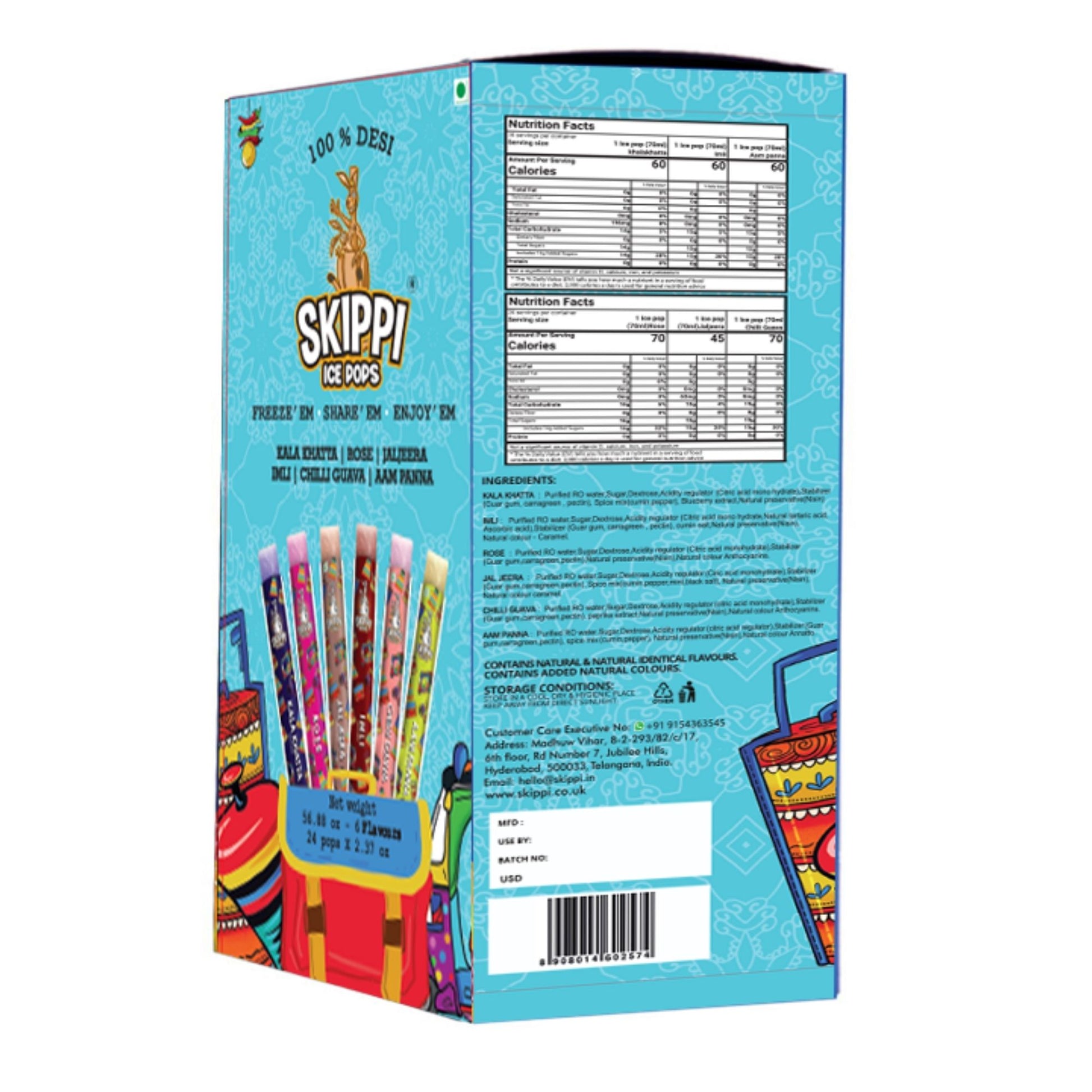 Desi Flavours Box of Skippi, Pack of 24 pops of 70Ml - Skippi