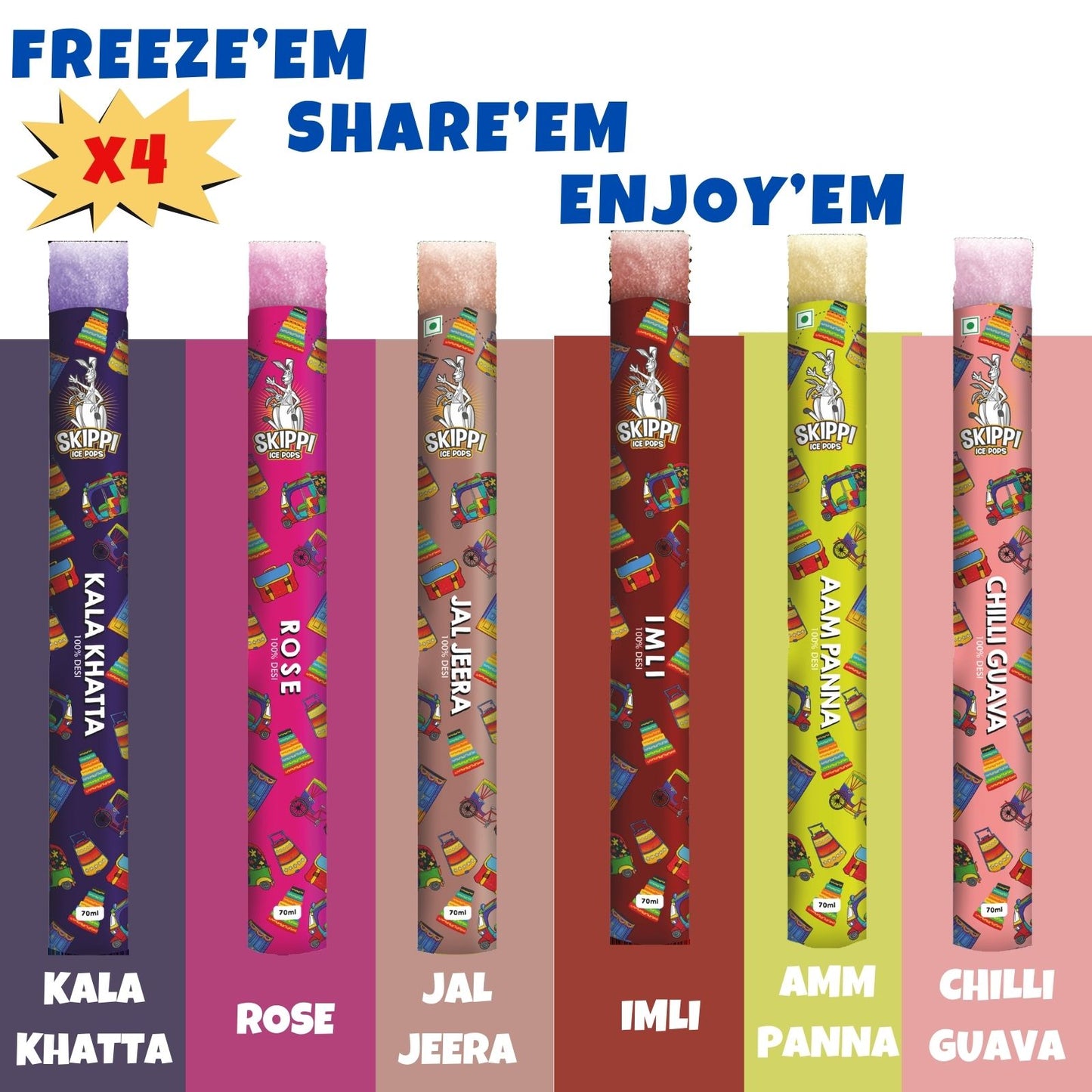 Desi Flavours Box of Skippi, Pack of 24 pops of 70Ml - Skippi