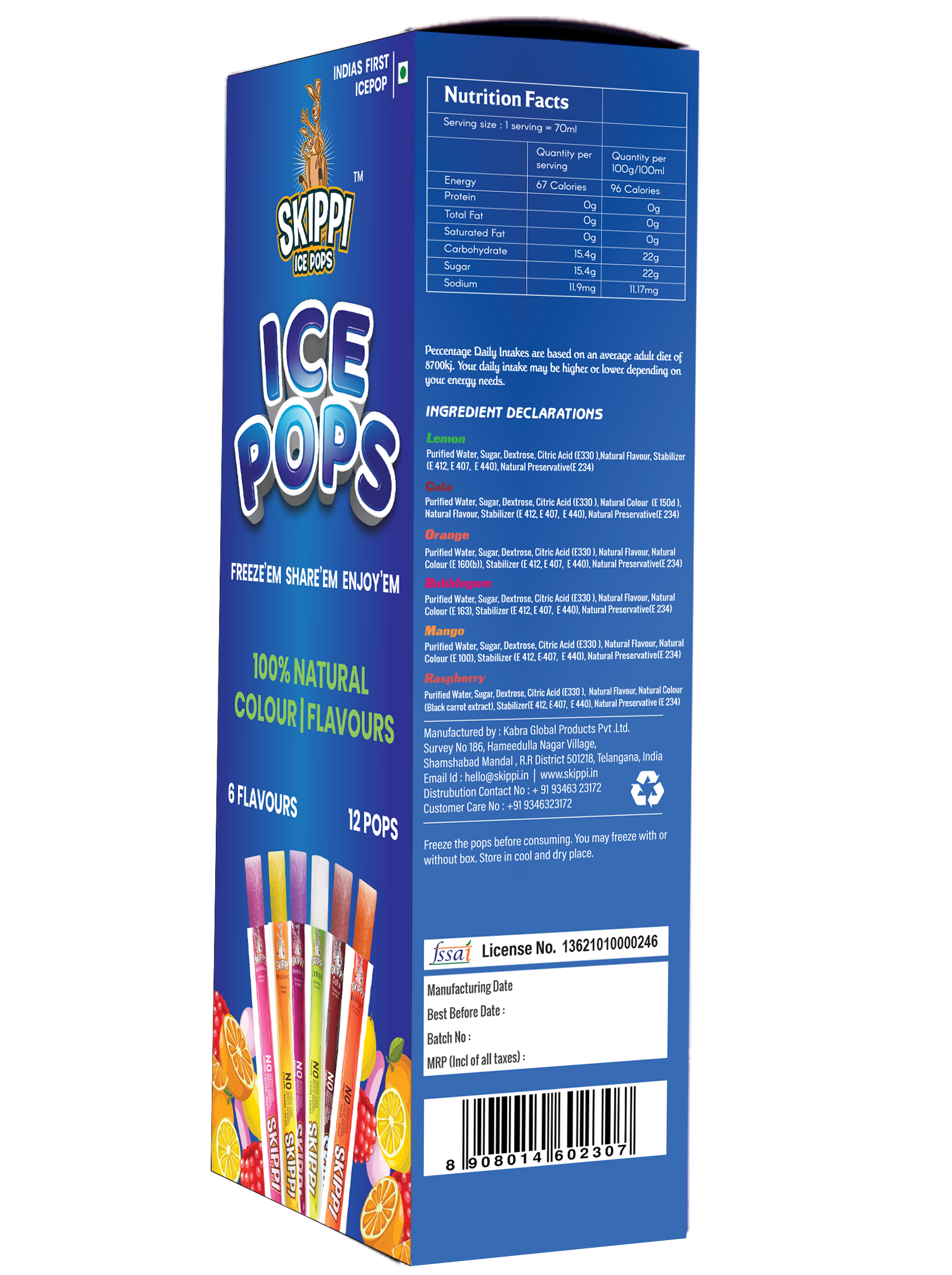 Skippy Rice Pops Buy Pack of 12 All Flavor Natural Ice Popsicle - Skippi