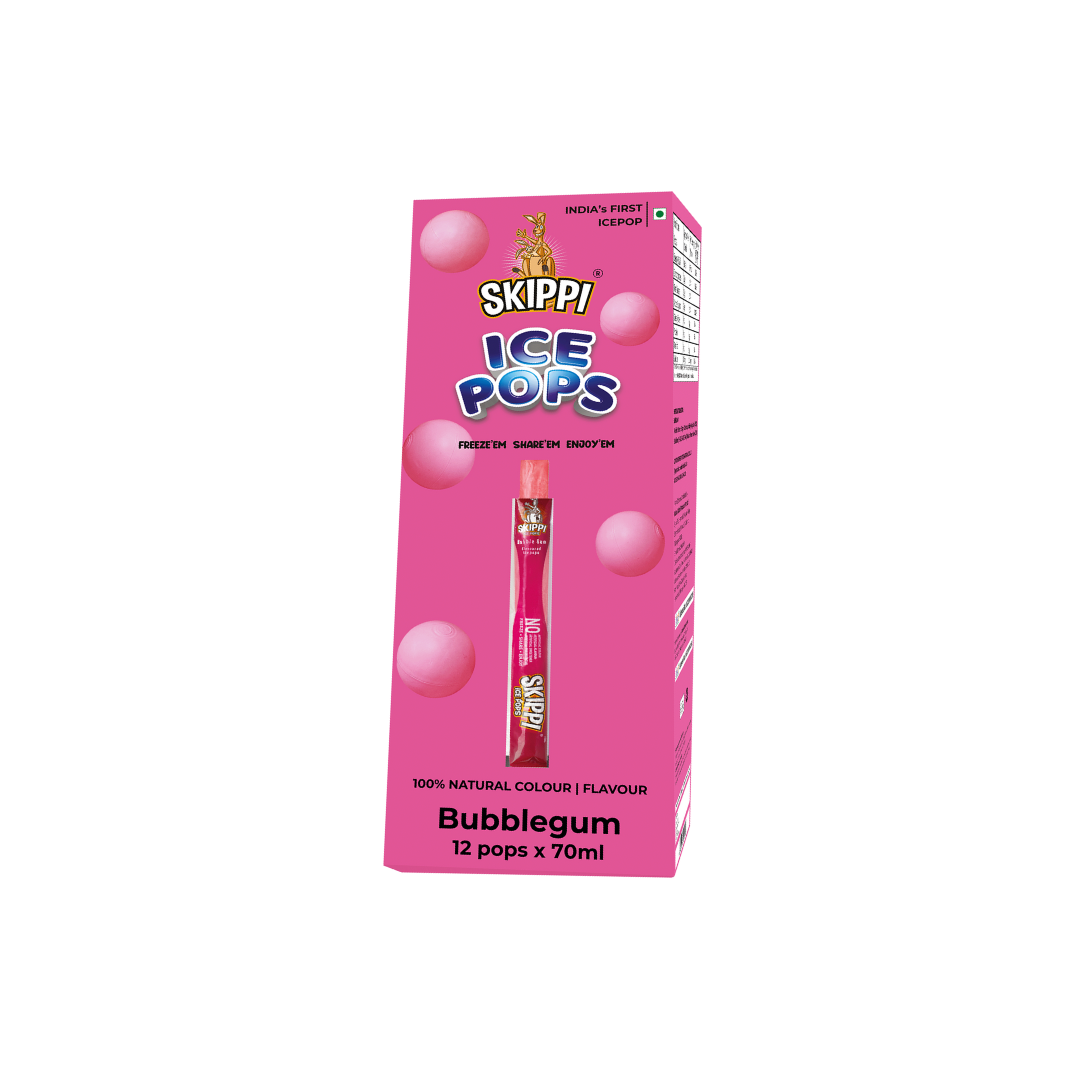 Bubble Gum Flavor Skippi Natural Ice pop,  Pack of 12 Ice Pops - Skippi Ice Pops