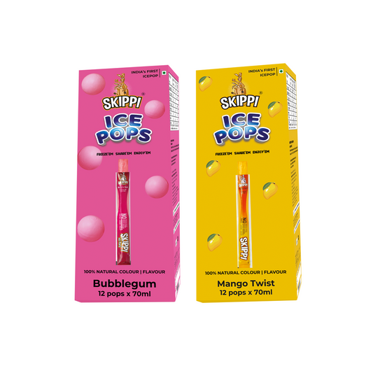 Skippi Bubblegum and mango flavor combo ice pops