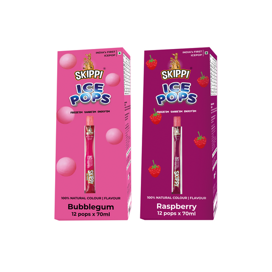 Skippi Bubblegum and Raspberry flavor combo ice pops