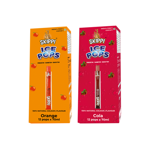 Cola, Orange Combo Flavor Skippi Natural Ice Pop, Set Of 2 flavors of 12 Pack Ice Pops - Skippi