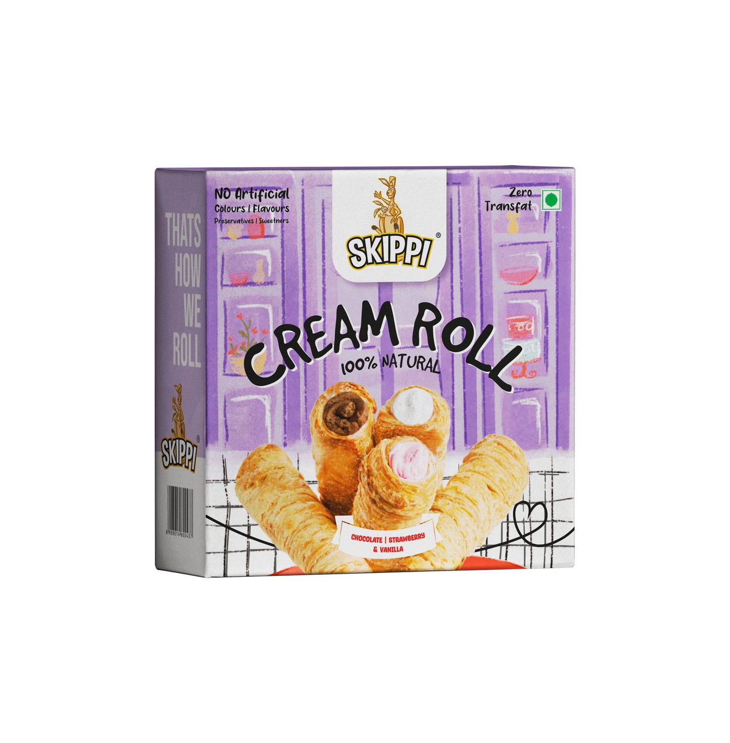 Skippi Cream Rolls,delightful assorted box of 6 rolls(180gm) 2 Vanilla,2 Chocolate & 2 Strawberry Flavor, Pack of 2 - Skippi Ice Pops