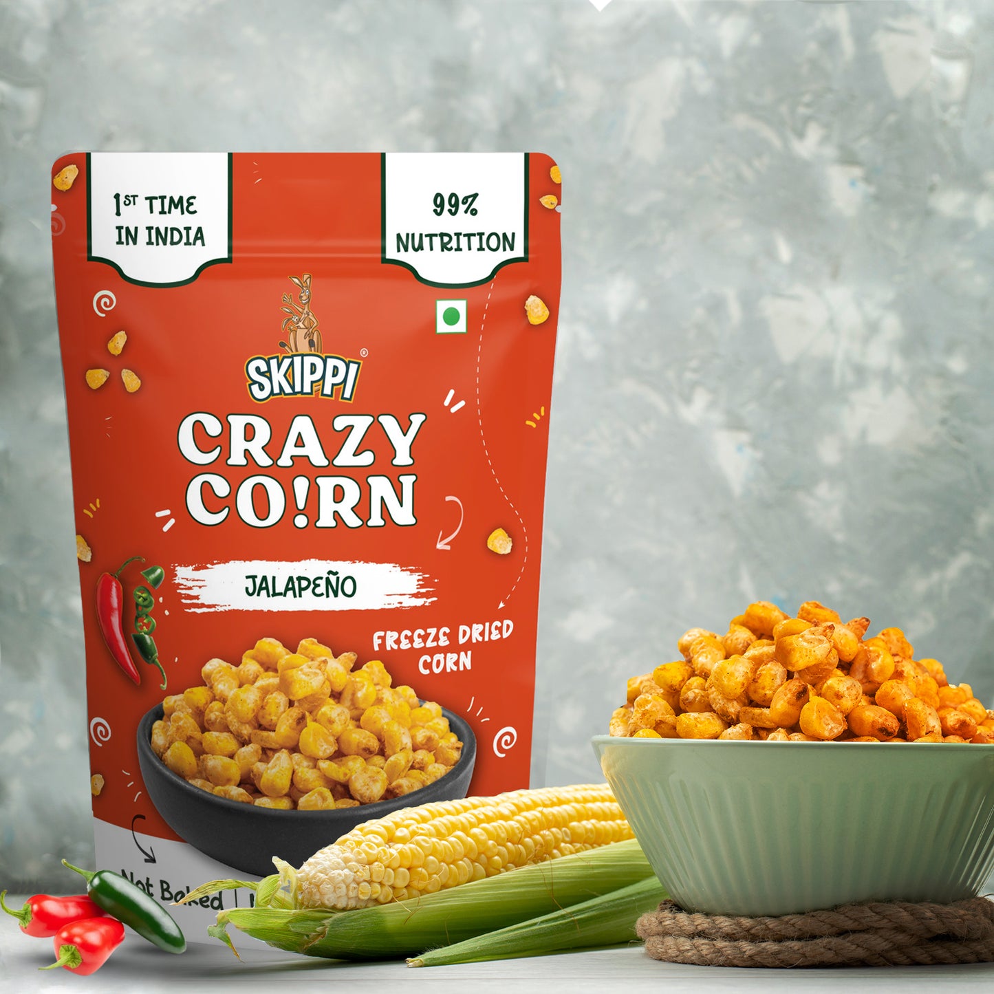 Jalapeno Skippi (2 Packs) Crispy Crazy Corn Kernels, Freeze Dried Sweet Corn in Pack of 2