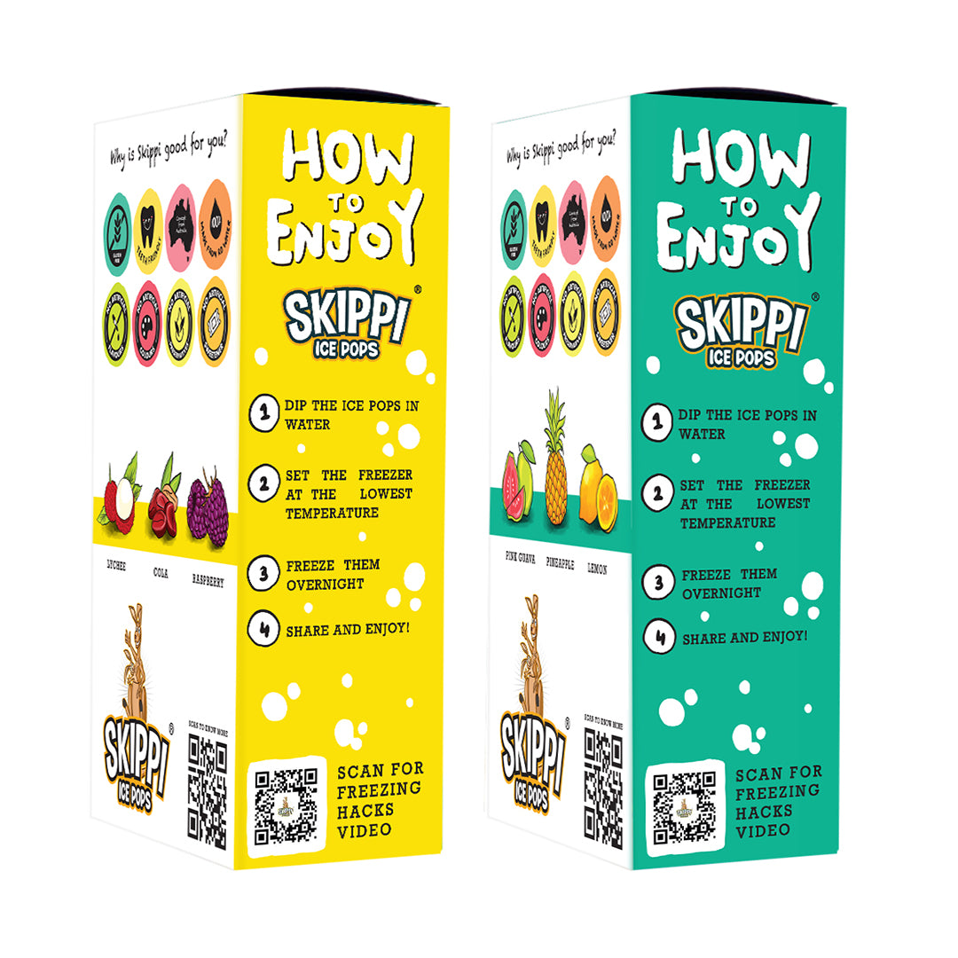 Cola,Lychee,Raspberry,Pink Guava,Lemon and Pineapple Flavor Combo of  small pack of 12 +12 Skippi Natural Icepops of 32 ml each - Skippi Ice Pops
