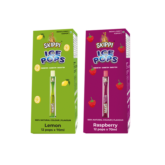 Lemon, Raspberry  Combo Flavor Skippi Natural Ice Pop, Set Of 2 flavors of 12 Pack Ice Pops - Skippi