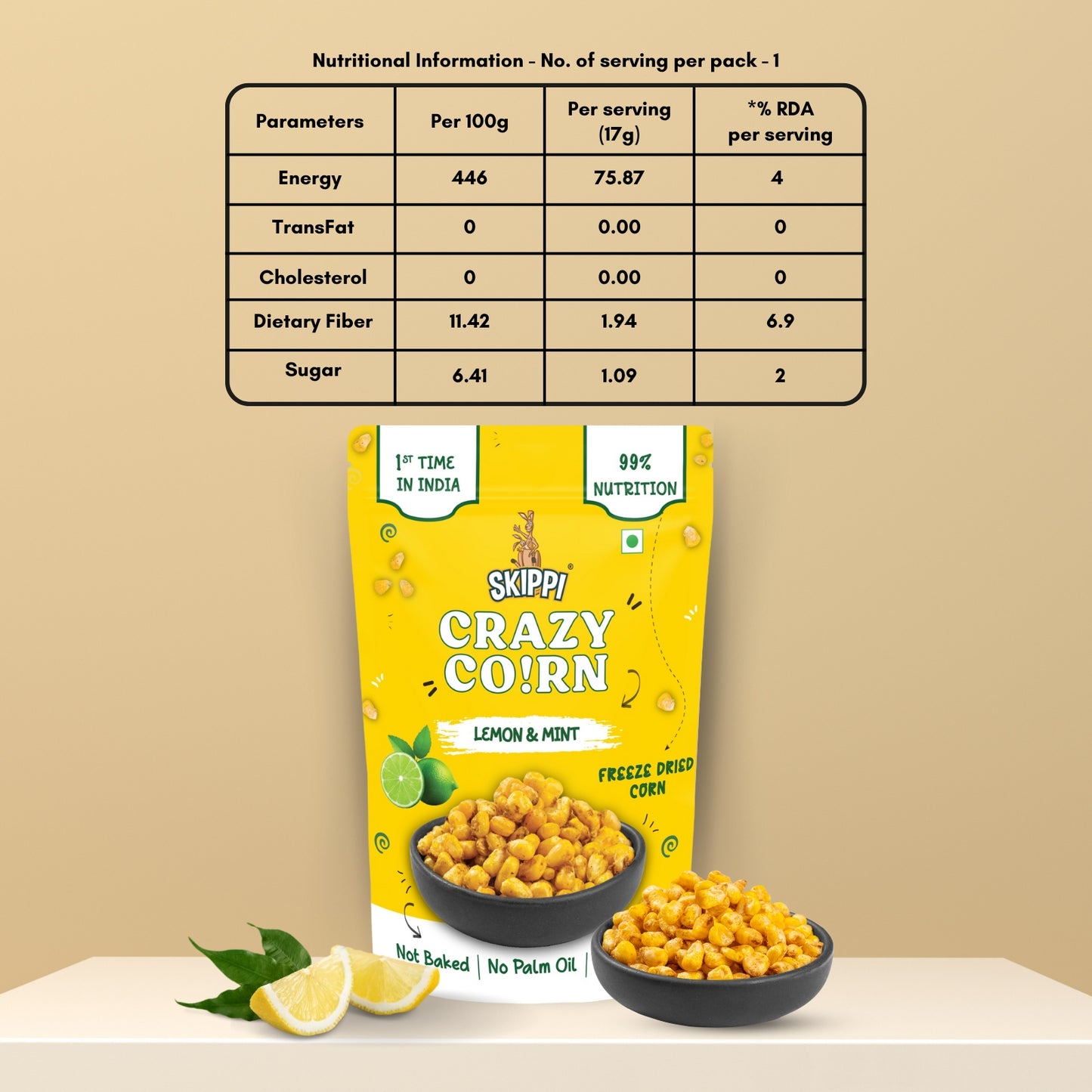 Crispy Crazy Corn Kernels (4 Packs) , Freeze Dried Sweet Corn, Pack of 4 Flavors (Lemon & Mint, White Choco, Jalapeno, Cream & Onion)