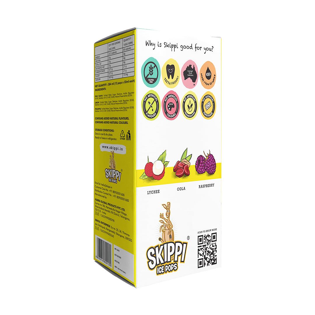 Skippi Yellow small Box, Pack of 12 Ice pops( 3 Flavors)