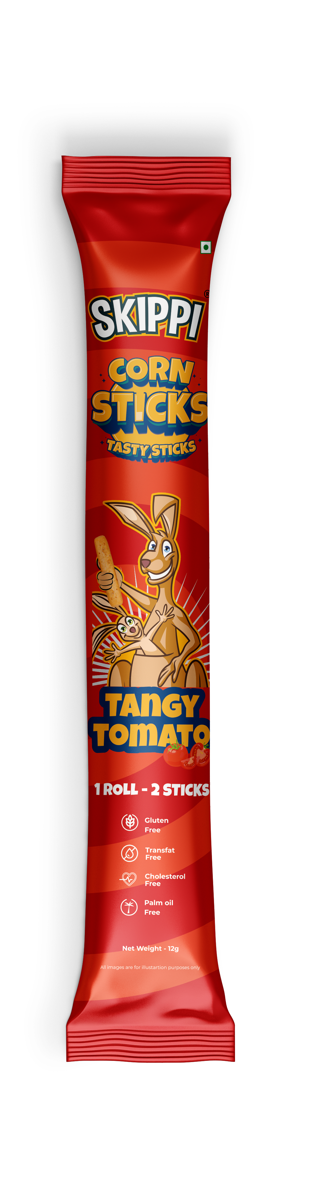 All Time Snack of Skippi Tasty Corn Sticks, Assorted Triple Pack of 4 flavors (Sweet Corn, Magic Masala, Tangy Tomato & Thai Chilli), 144g (12g x 12 Rolls) - Skippi Ice Pops