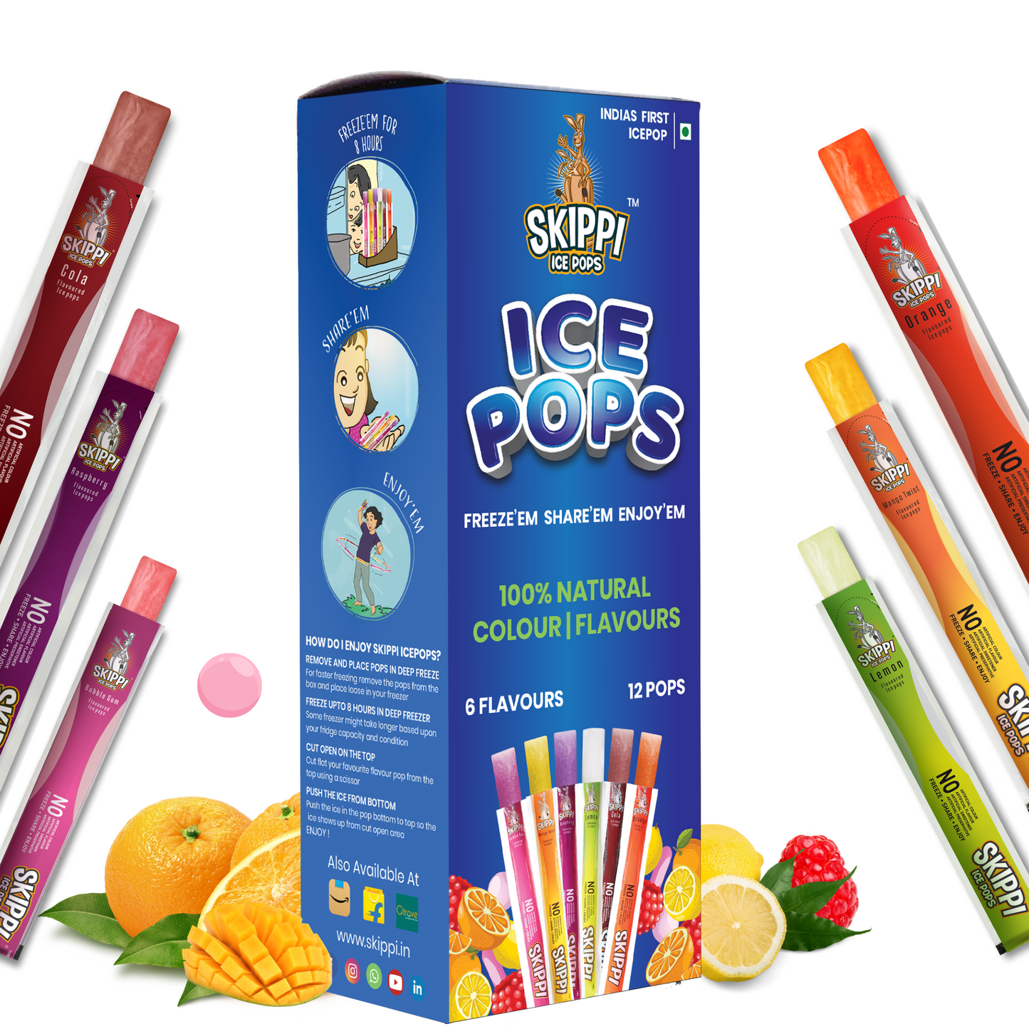 All Flavor Box of Skippi Natural Ice Pops, Pack of 12 Ice Pops