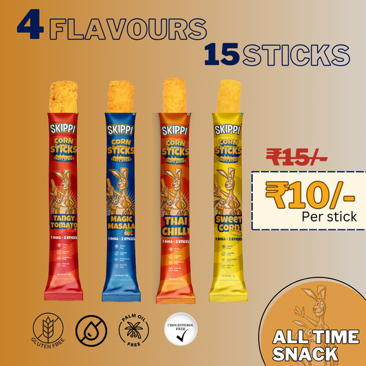 All Time Snack of Skippi Tasty Corn Sticks, Single Flavor Packs,12g x 15 Roll - Skippi