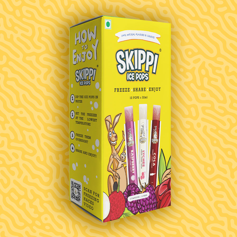 Cola,Lychee,Raspberry flavour skippi ice popsicle box of 12